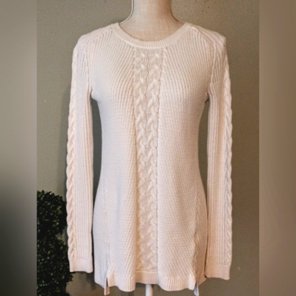 Ladies Nautica 100% Cotton Cable Knit White Sweater - M